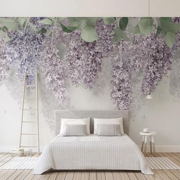 

p wallpaper 3d purple wisteria flower murals wedding house living room romantic home decor wall paper for walls 3d frescoes