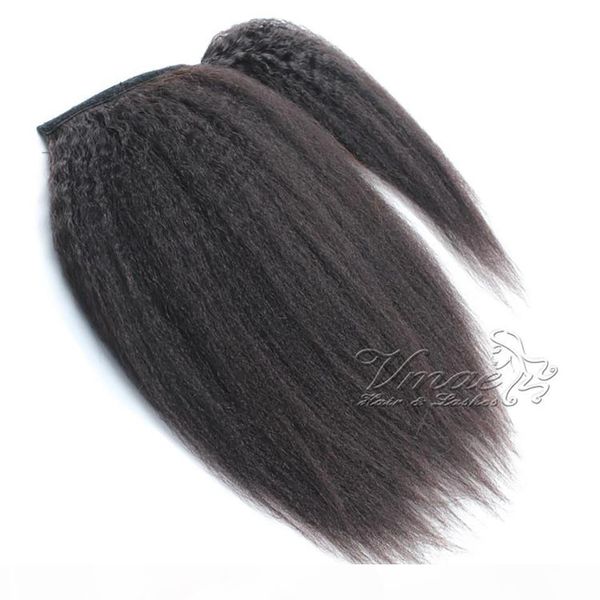 

160г индийского девы волосы кутикула выравнивание afro kinky staight body wave нет запутывать хвостик wrap natural black для расширения чело