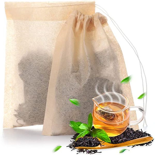 100 Teile/los Tee Filter Beutel Kaffee Werkzeuge Natürliche Ungebleichte Leere Papier Infuser mit Kordelzug für Lose Blatt Weiße Farbe