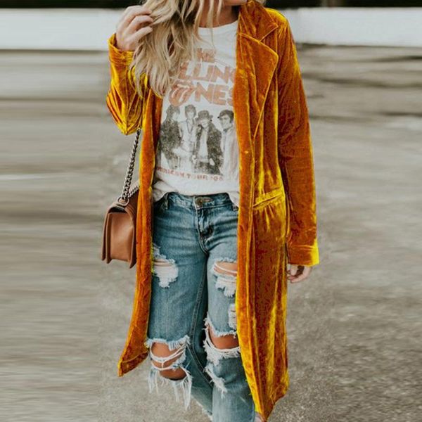 

women's trench coats autumn and winter trendy fashion versatile elegant noble gold velvet coat bathrobe-style british can wear long ski, Tan;black