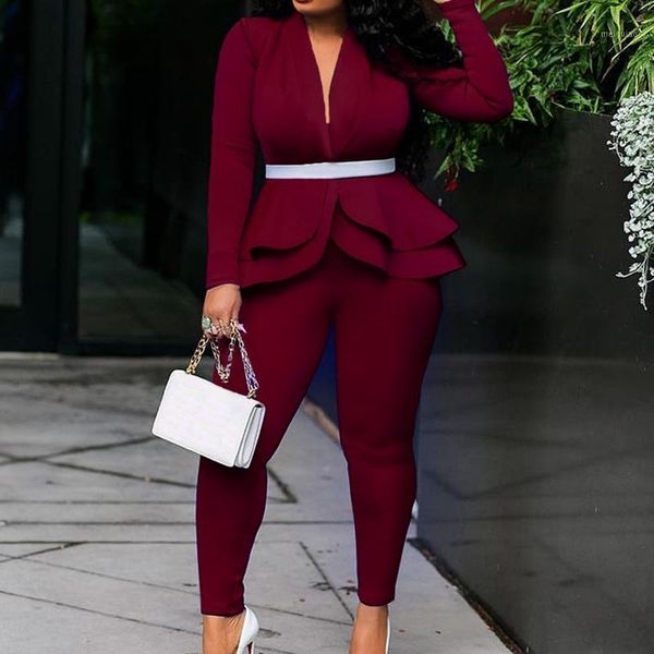 

new women winter women's set tracksuit full sleeve ruffles blazers pencil pants suit two piece set office lady outfits uniform1, White