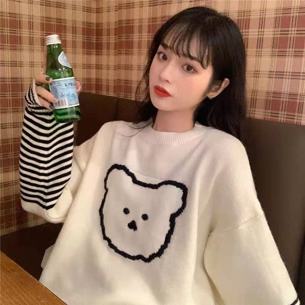 

перемычка несут женский пуловер свободный сладкий томный ленивый ветер осень зима корея издание студент прекрасный день крепится свитер носи, Black