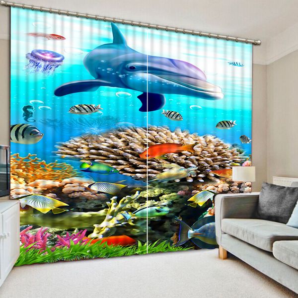

customize underwater world dolphins 3d curtains home decoration bedroom living room window curtain