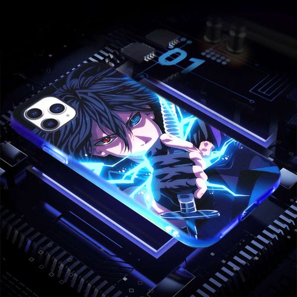 

qanaruto sasuke luminous mobile phone cover vip 11 pro max se 2020 7 8 + xsmax xr x, led protectionlk