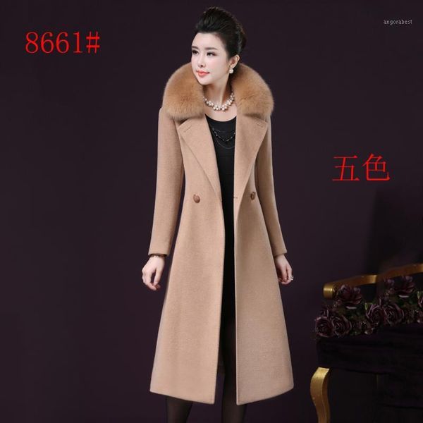 

big yards middle-aged lady winter clothes new women's collars long style wool woolen cloth coat of fur coats1, Black
