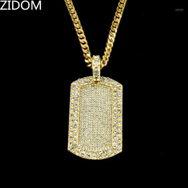 

gold color hip hop fully cz iced out bling bling dog tag pendant necklace with 27.5inch long cuban link chain drop shipping1, Silver
