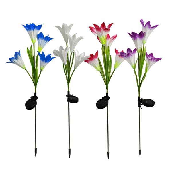 

2 pcs led solar lily light waterproof colorful simulation flower festive lawn lamp solar light garden decoration lantern 122 n2