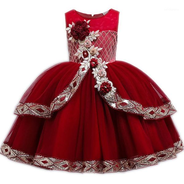 

girl's dresses 2021 summer girls dress embroidery birthday party kids for elegant tutu princess children clothing1, Red;yellow