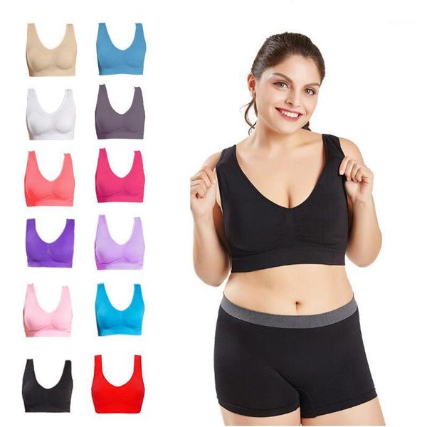 

gym clothing plus size 6xl women running bra breathable no rim push up yoga seamless fitness sports shockproof1, White;black