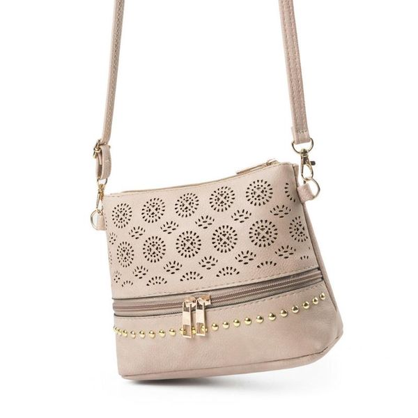

women 's messenger bag new wild front zipper hollow out cover rivet leather bags womenpunching crossbody messenger shoulder bag