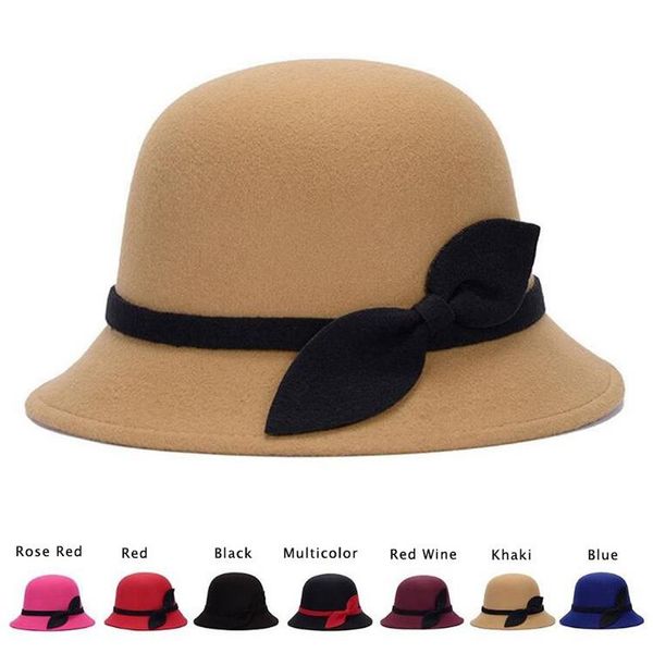 

beanie/skull caps fashion sweet solid color women's beach retro vintage wool felt bowler fedora hat autumn winter bucket for woman, Blue;gray