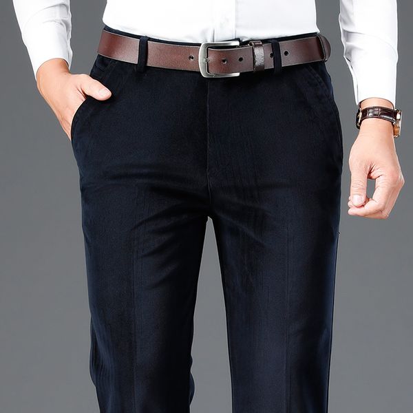 

4 colors 2020 autumn new men's straight corduroy casual pants business fashion thick stretch brand trousers lj201221, Black