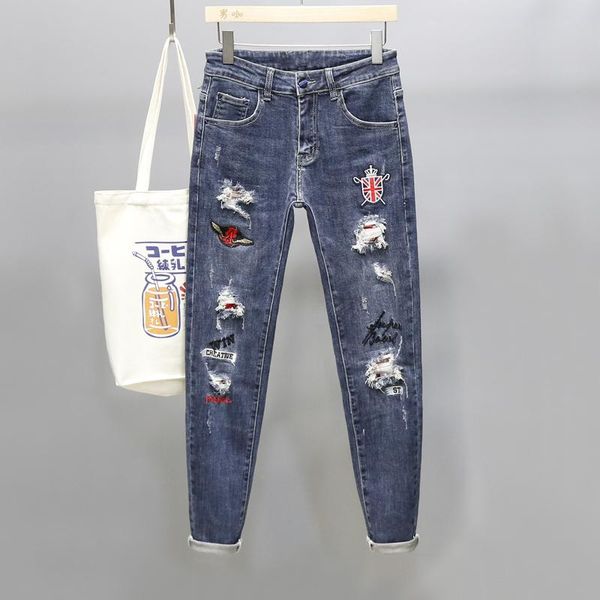 

men's jeans hk10338 fashion 2021 runway european design party style clothing, Blue