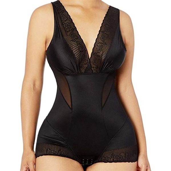 

full body shaper women bodysuits trainer corset floral girdle plus size shapewear tummy control waist cinchers underwear 201222, Black;white