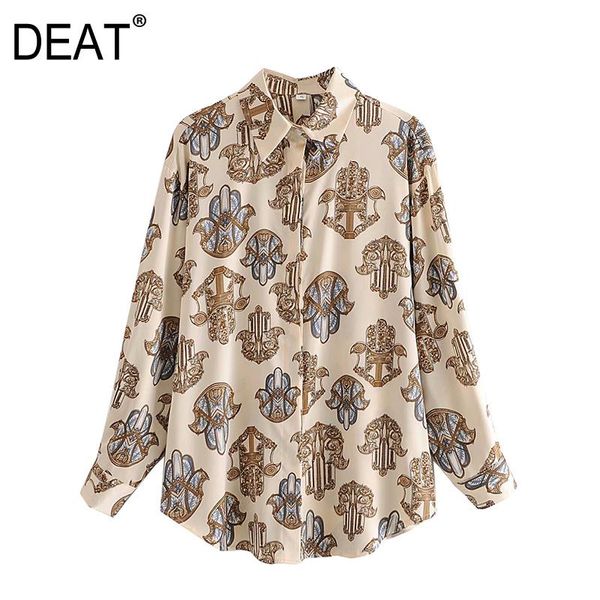 

women's blouses & shirts [deat] 2021 spring fashion tide turn-down collar printing single-breasted long sleeve loose casual shirt 13w14, White
