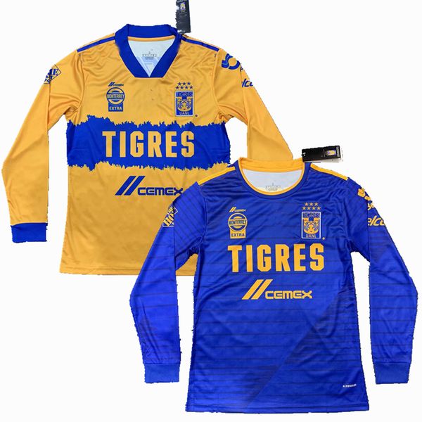 

liga mx 2020 2021 tigres uanl long sleeve soccer jerseys 7 stars gignac home away 20 21 football full shirt s-3xl, Black;yellow