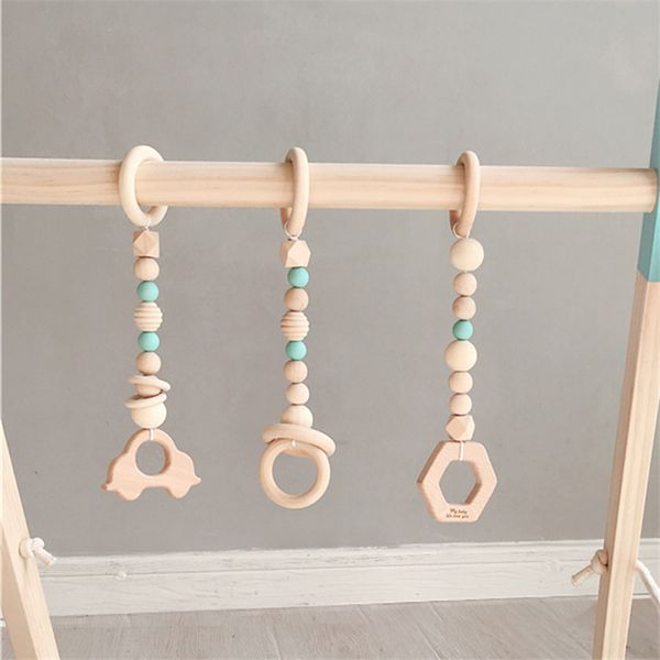

3pcs/set wooden pendant baby play gym bpa food grade wooden teether toys interactive baby birth gift p props 201017