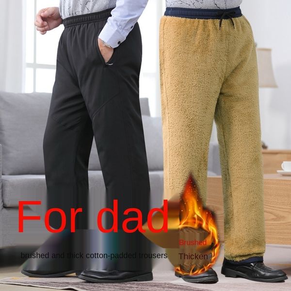 

0aaa3 middle-aged and elderly trousers trouserscoat cotton pants men's winter outer wear velvet plus thick and clip waist elastic wide, Blue