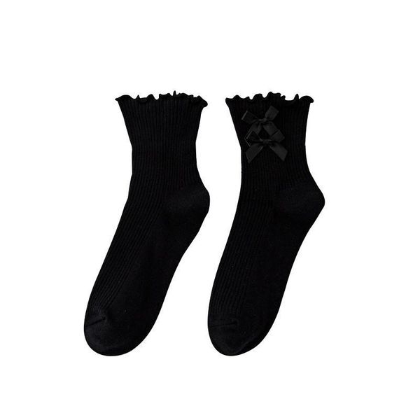 

candy lace solid color lovely sweet girl fashion bow socks pure cotton fungus light mouth cotton wome bbyuie, Black