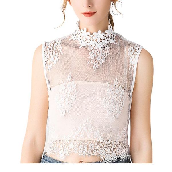 

women hollow mesh floral fake collar turtleneck pullover detachable half blouse y5gc wome jllucr, Blue;red