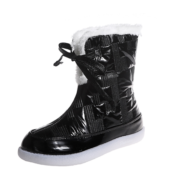 

plus size43 short boots 2020 autumn winter new round head bright leather warm snow boots martin women's thick cotton shoes, Black