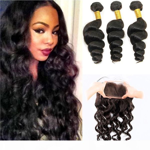 

pre plucked 360 lace frontal closure with bundles brazilian loose deep wave virgin human hair weaves with 360 full lace frontals baby hair, Black;brown