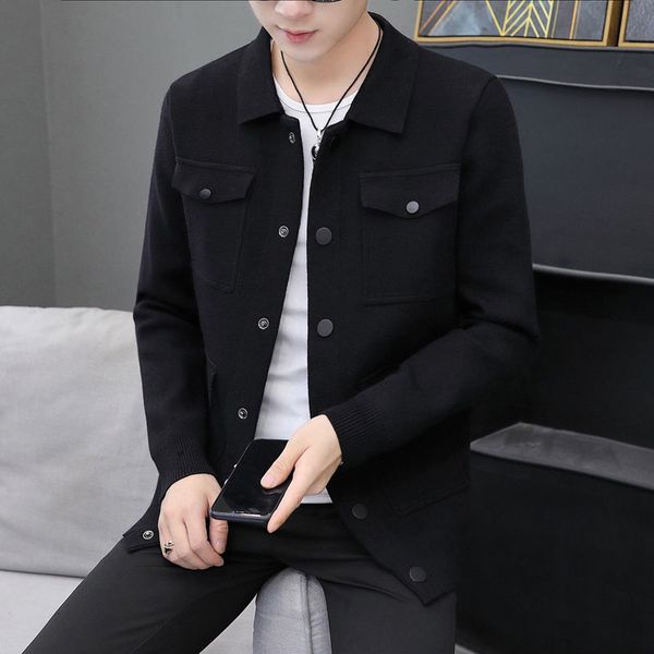 

new men's 2021 spring and winter thin knitted lapel work done jacket tools fashion young clothes 2r9t, Black;brown