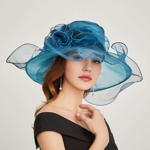 

organza flat fashionable hat, easy to wear in spring and summer, Blue;gray