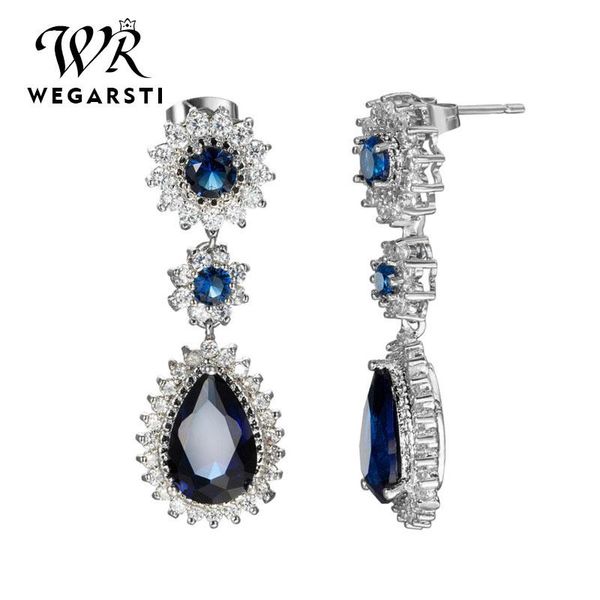 

wegarsti trendy silver 925 earrings for women fine jewelry water drop shaped gemstones party sapphire emerald ear drops
