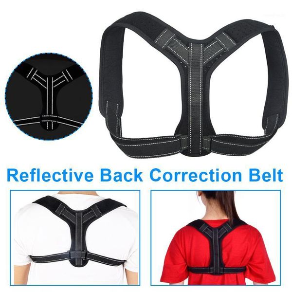 

brace support belt adjustable back posture corrector clavicle spine back shoulder lumbar posture correction1, Black;blue
