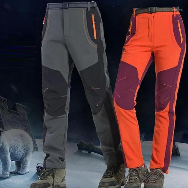 

thick warm fleece soft shell pants outdoor waterproof windproof hiking fishing camping climbing trousers x538d1, Black;green