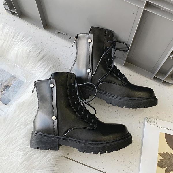 

lolita boots women shoes autumn winter footwear boots-women zipper luxury designer round toe flat heel 2021 rock1, Black