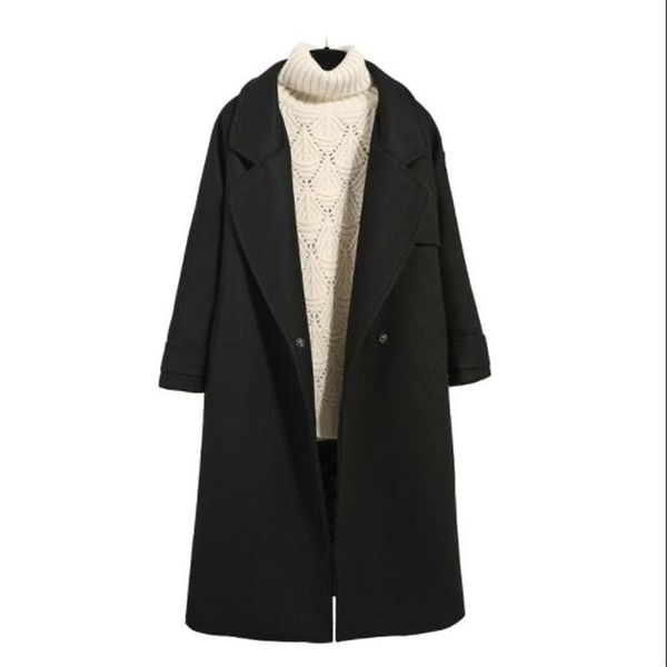 

black women jacket woolen coat 2020 winter fashion casual slim thicken warm long overcoat wool autumn / winter ladies coats g890