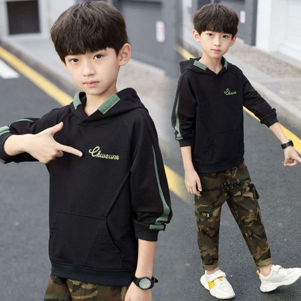 

winter plush autumn clothing boys' children's thickened 2020 new cuhk hooded and bottomed sweater sports et korean version 0y1k, Black