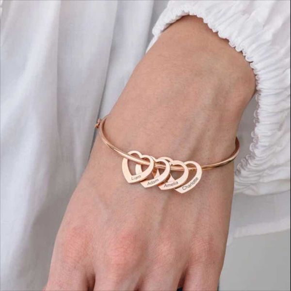

bangle polishedplus customized bracelet heart shape pendants stainless steel letter personalized for women birthday gift, Black