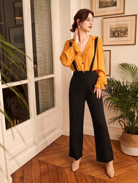 

button front overall jumpsuit s66x#, White