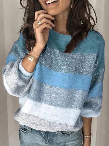 

autumn winter new women o neck sweater casual long sleeve knitted jumper 2020 elegant patchwork striped print pullover, White;black