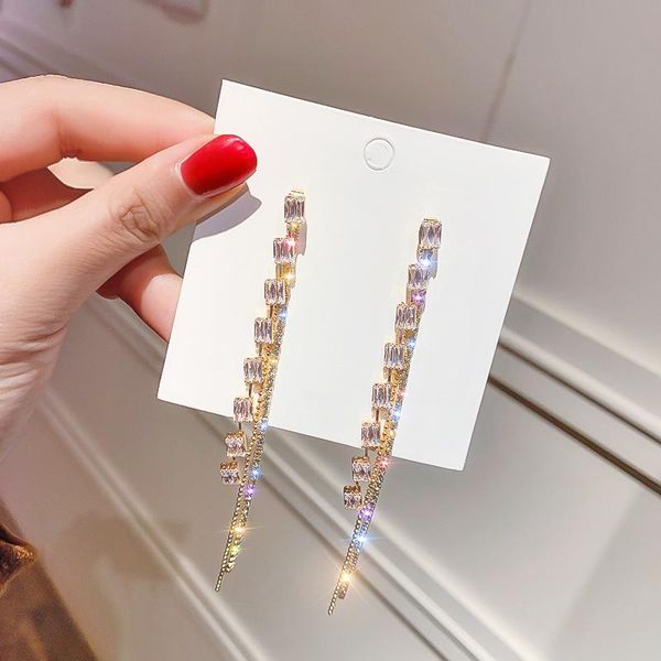 

Zircon fringe aretes largos de mujer hoop dangle earrings super fairy long women's fashion jewelry 2021 pendientes colgantes, Silver