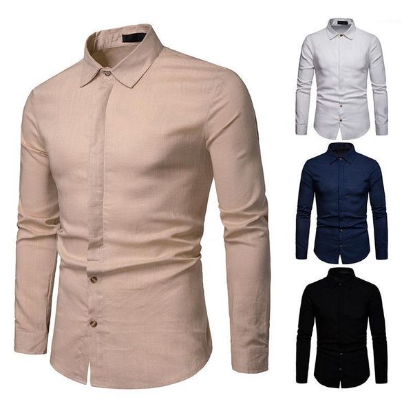 

men's business casual linen long-sleeve shirts1, White;black