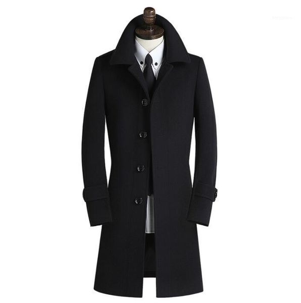 

korean casual woolen coat men trench coats long sleeves overcoat mens clothing cashmere coat casaco masculino inverno england1, Black