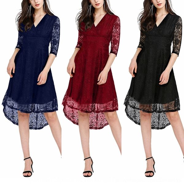 

q8voa solid color dress dressfashion v-neck irregular sleeve middle hemfd0265 solid color dress v-neck dressfashion lace dresslace middle sl, Black;gray