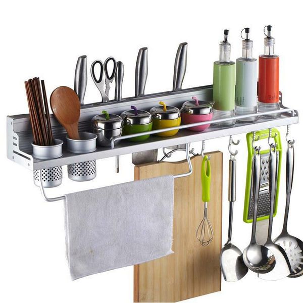 

hooks & rails practical aluminum kitchen storage rack organizer cookware holder spice dinnerware wall shelf 3 sizes #232423