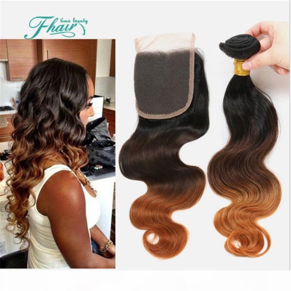 

8a malaysian hair body wave ombre lace closure with bundles 4 piece lot ombre hair extensions colored 1b 4 30 ing, Black