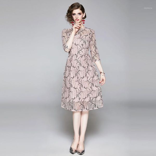 

borisovich women lace long dress new brand 2020 autumn fashion vintage floral pattern a-line ladies elegant party dresses n14231, Black;gray