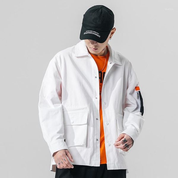 

men's jackets 2021 men jacket coats casual windbreaker ribbons pockets men's overalls bomber hip hop streetwear man outwear1, Black;brown