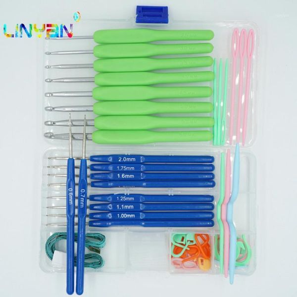 

18 pieces aluminum crochet hooks needles tpr handle knitting needles diy crafts needlework tools agulha de croche crafts t741, Black