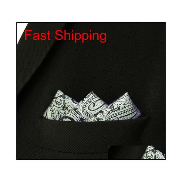 

eh23 silver grey paisley silk mens pocket square fashion wedding handkerchief cla qyldtw queen66, Blue;white
