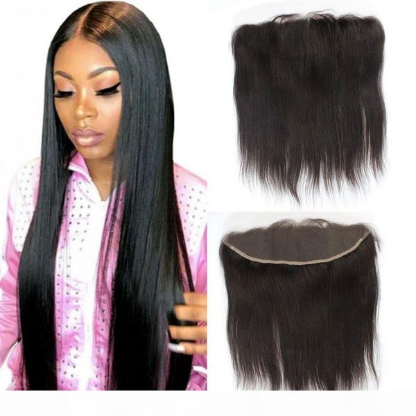 

brazilian straight human hair lace frontal closure 13x4 middle three part virgin hair swiss lace frontals natural hairline, Black;brown