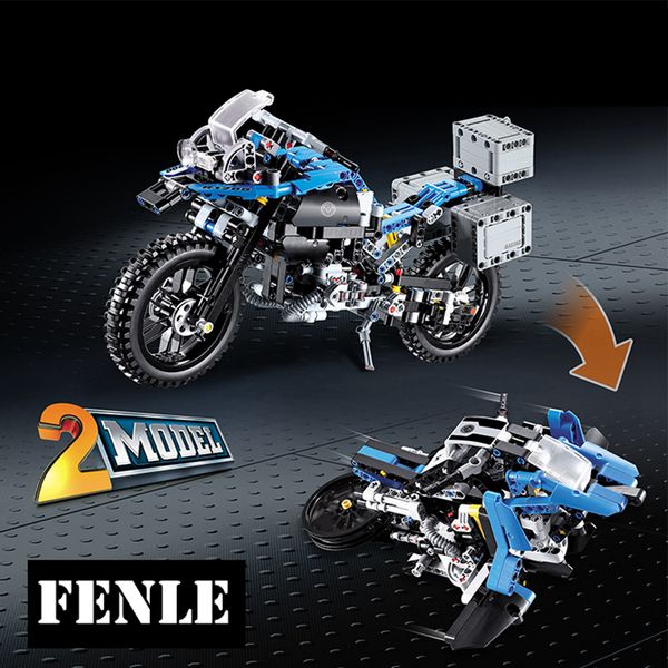 

compatible technic off-road motorcycles r1200 gs two colors model building blocks blick toys for children kids gift 1008