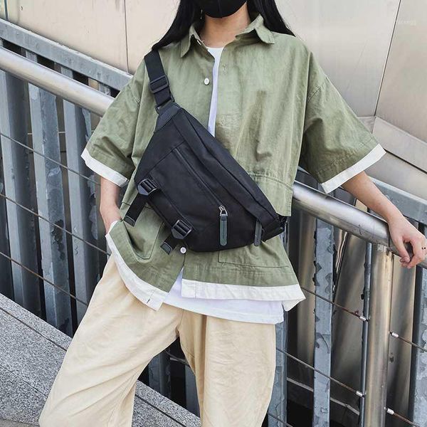 

men chest pouch casual travel pouch male waist pack canvas bag women belt pack reflective strip crossbody bag banana bags1